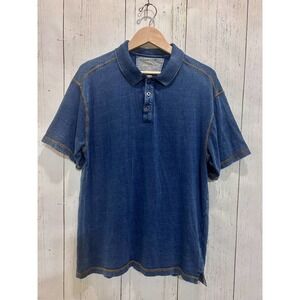 Bob Timberlake Men's Polo Shirt L Short Sleeve Washed Blue Collared Casual Golf